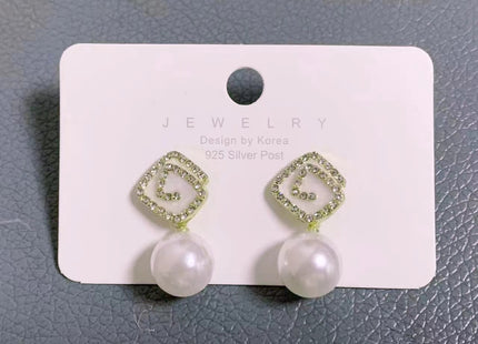 Geometric Square Black Enamel Pearl Earrings