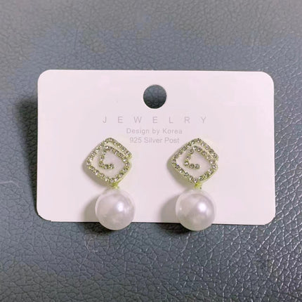 Geometric Square Black Enamel Pearl Earrings - FASHION SHEGOODS LLC