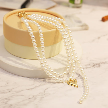 Layers Pearl Necklace Women Jewelry Heart Pendant - FASHION SHEGOODS LLC