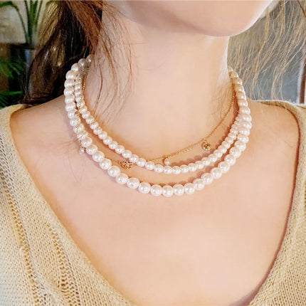 Glass Pearl Double Layer Stacking Choker Necklace - FASHION SHEGOODS LLC