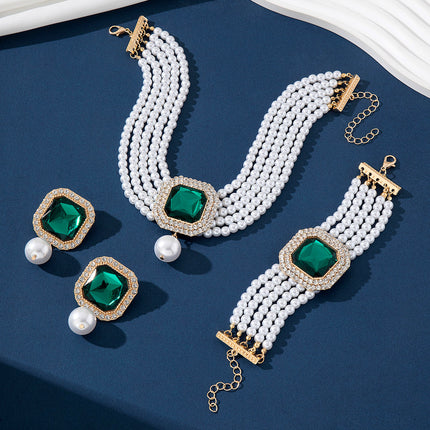Exaggerated Bride Jewelry Women's Imitation Pearl Necklace Earrings Set