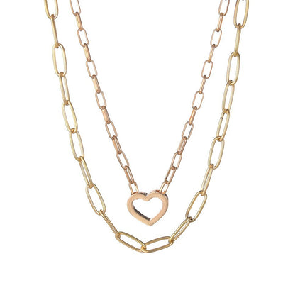 Punk Chunky Choker Double Heart Multi Layer Paper Clip Necklace