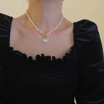 Pearl Beaded Choker Imitation Pearl Heart Necklace - FASHION SHEGOODS LLC