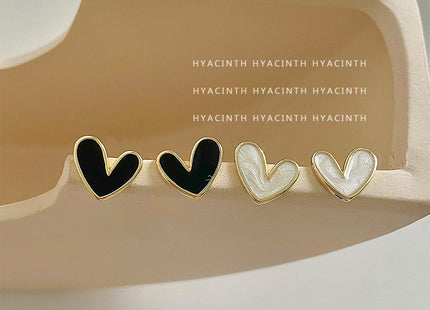 Black White LOVE Heart Stud Earrings for Women