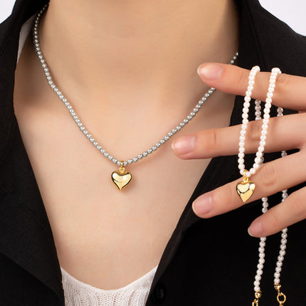 Heart Pearl Beads Chain Choker Necklaces - FASHION SHEGOODS LLC
