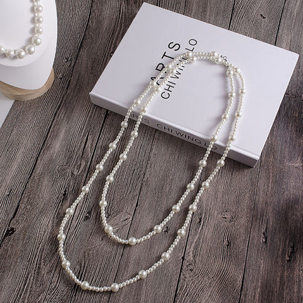 Trendy Pearl Beaded Long Sweater Necklaces