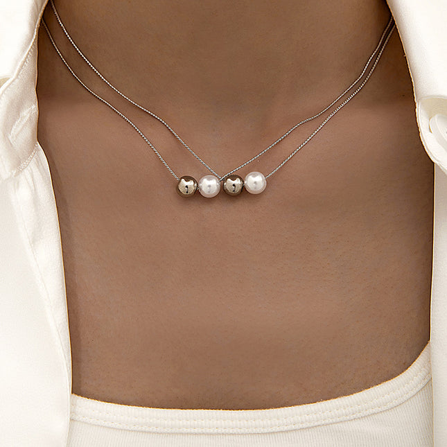 Simple Pearl Ball Pendant Choker Necklace