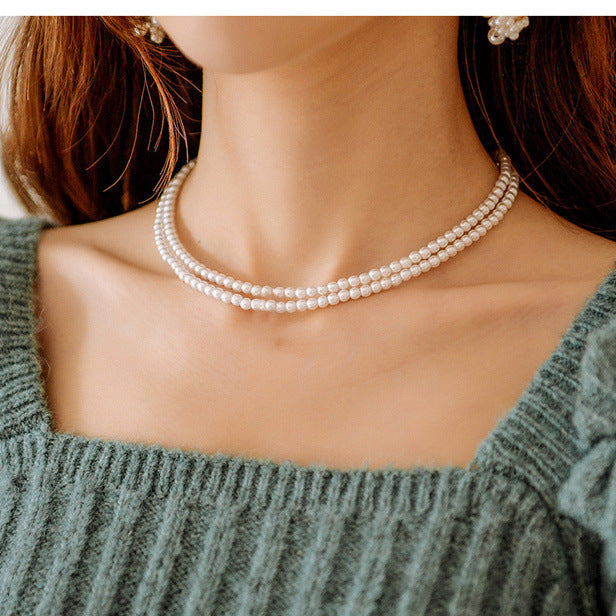 Layered Pearl Necklace Round Imitation Pearl Choker Necklace - FASHION SHEGOODS LLC