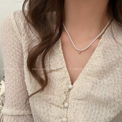 Vintage Style Simple Pearl Chain Choker Necklace for Women