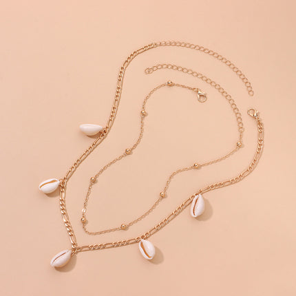 Sea Shell Pendant Bead Chain Choker Necklace
