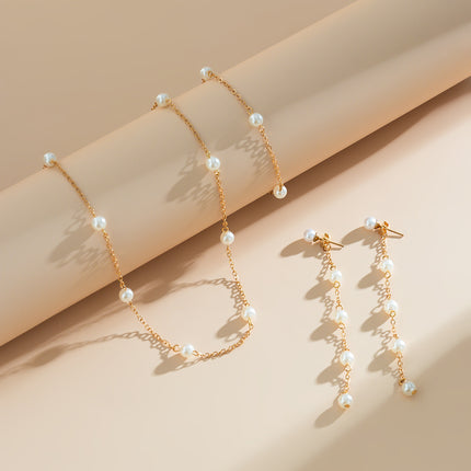 Elegant Imitation Pearl Chain Wed Bridal Jewelry Set