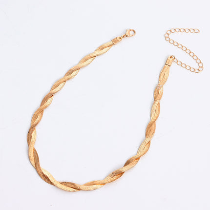 Twisted Double Layer Herringbone Chain Snake Choker Necklace