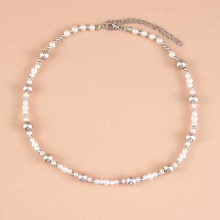 Silver Bead Pearl Beaded Choker Necklaces