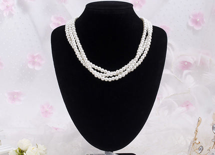 Faux Pearl Bib Multi Strand Statement Layered Necklace