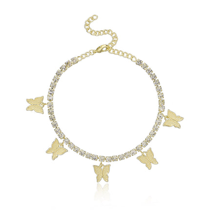 Rhinestone Butterfly Ankle Chain