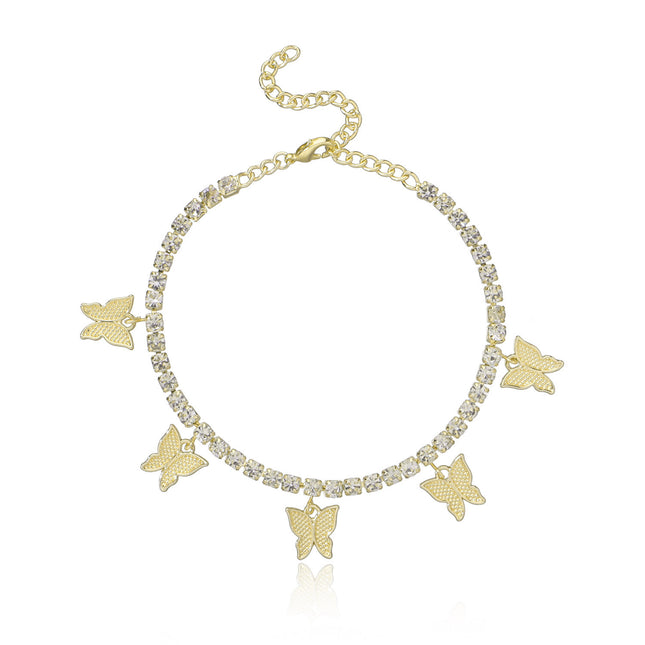 Rhinestone Butterfly Ankle Chain
