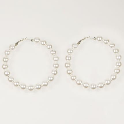 Round Pearl Bead Hoop Earrings
