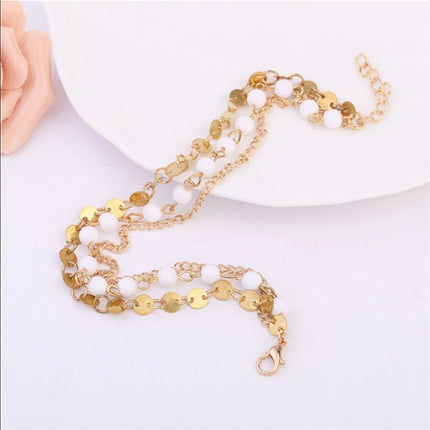 Double Layer Round Disc Bead Anklets Jewelry