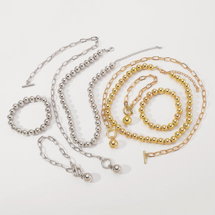 Hip Hop Beaded Set Necklace Geometric OT Buckle Short Ball Pendant Necklace - FASHION SHEGOODS LLC