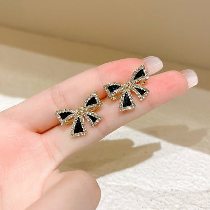 Black Enamel Bowknot Stud Earrings