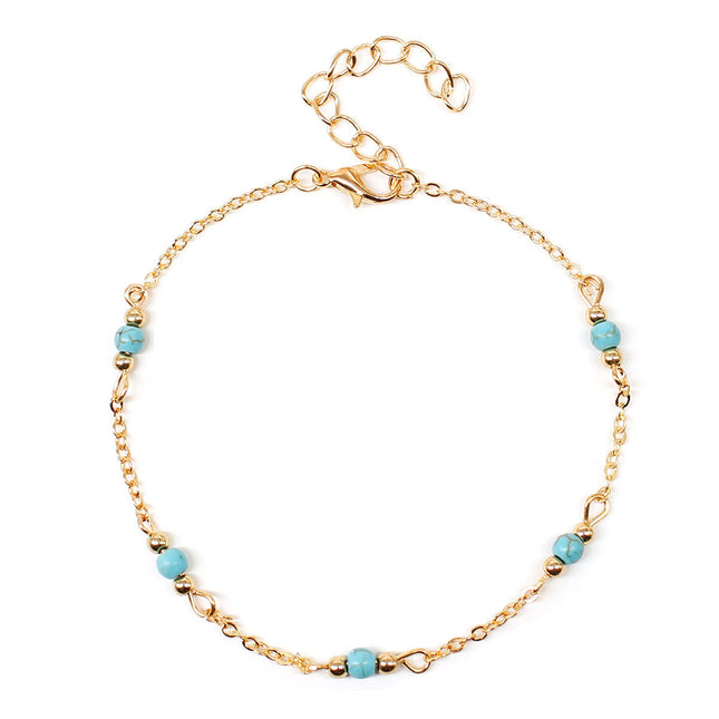 Turquoise Bead Chain Anklet Jewelry
