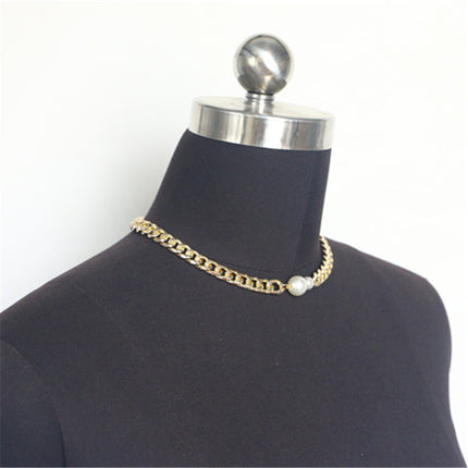 Punk Link Chain Necklace Classic White Baroque Pearl