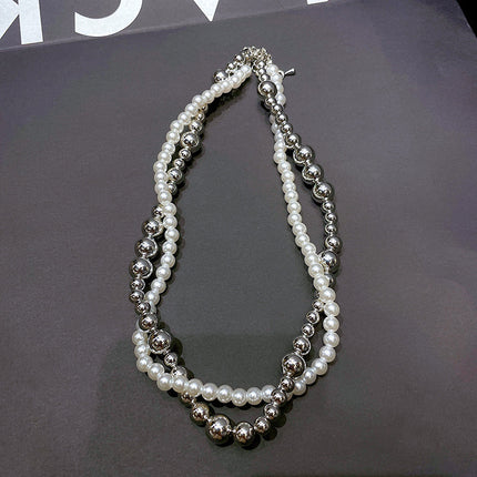 Imitation Pearl Wrapped Necklace Double Layer - FASHION SHEGOODS LLC