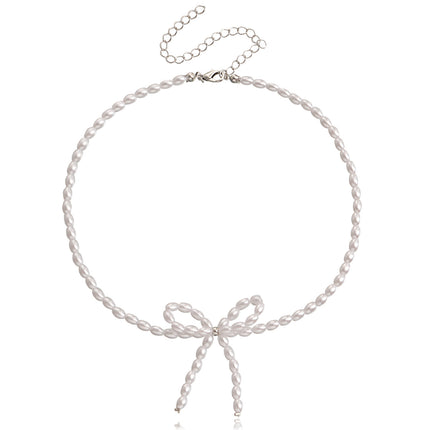 Pearl Chain Bow Knot Pendant Pearl Choker Necklace - FASHION SHEGOODS LLC