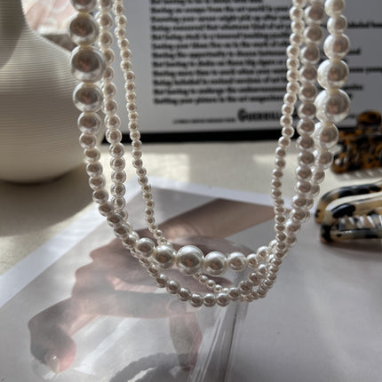 Multilayer Strand Simulated Pearl Statement Necklace - FASHION SHEGOODS LLC