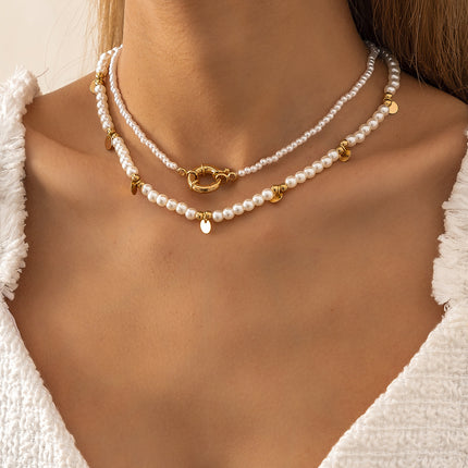 Imitation Pearl Geometric Pendant Necklace - FASHION SHEGOODS LLC