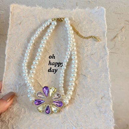 Women Wedding Party Sweet Colorful Crystal Flower Necklace