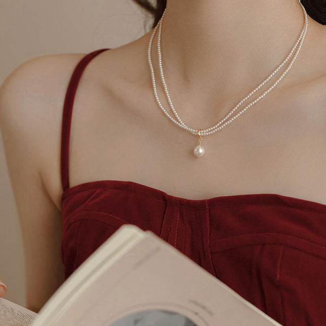 Layered Beaded Teardrop Tiny Pearl Necklace Charms - FASHION SHEGOODS LLC