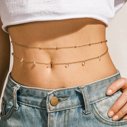 Retro Sexy Double-layer Geometric Rhinestone Waist Chain