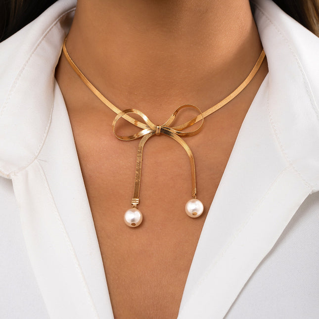 Snake Chain Choker Pearl Pendant Necklaces