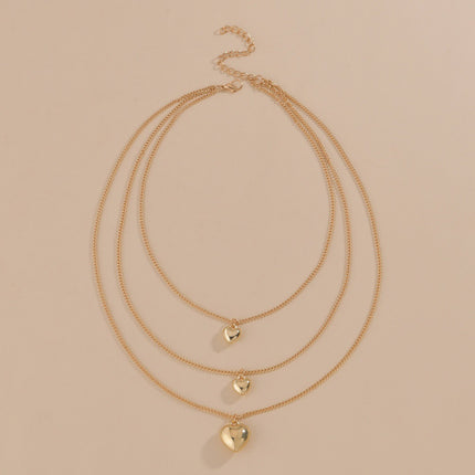Multi Layers Chain Necklace Metallic Color Heart Pendant - FASHION SHEGOODS LLC