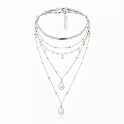 Women Multi-Layer Bead Pearl Choker Necklace