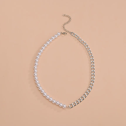 Elegant Chain Choker Necklace White Pearl