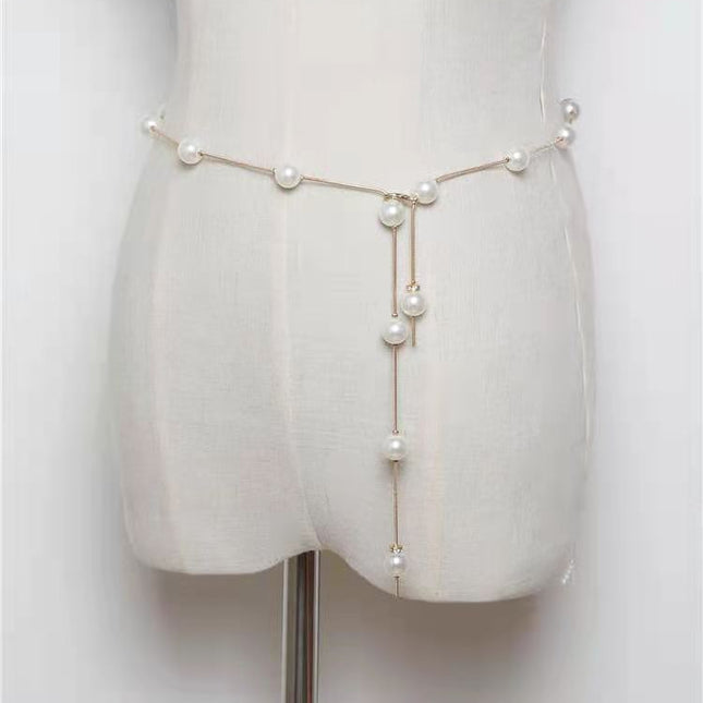 Fashion Pearl Decorative Metal Waist Chain Waist Belt for Dress