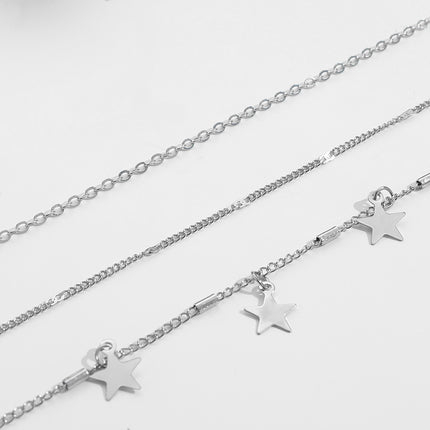 Multi-layer Star Pentagram Tassel Moon Pendant Chain Necklace - FASHION SHEGOODS LLC