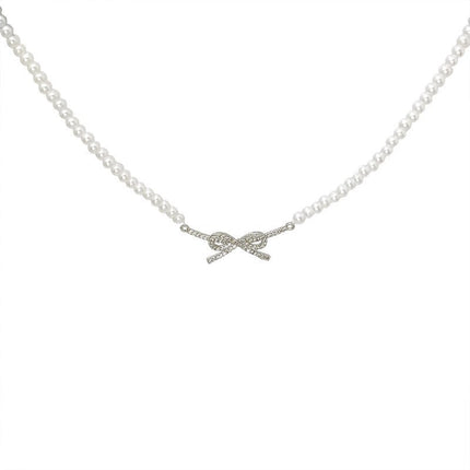 Pearl Chain Choker Necklace for Women Mini Bowknot - FASHION SHEGOODS LLC