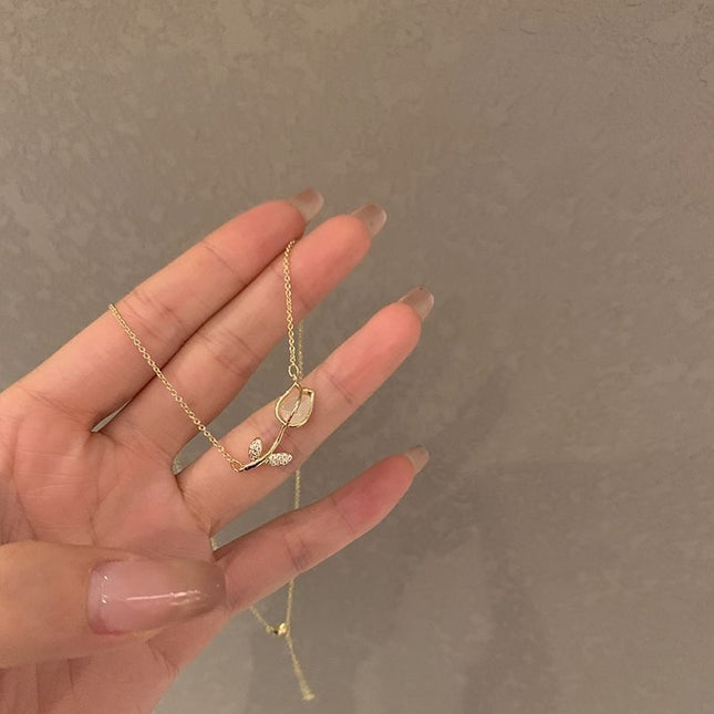 Tulip Rose Flower Pendant Necklace