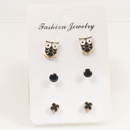 Owl Clover Stud Earrings Set