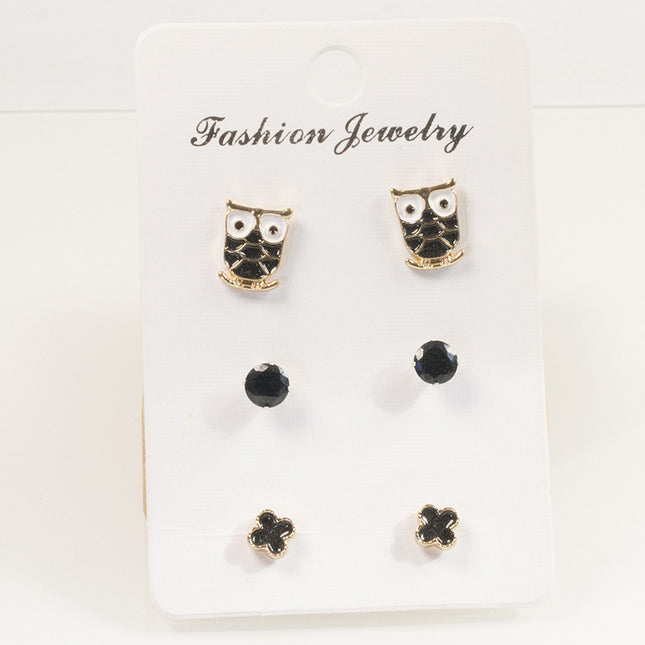 Owl Clover Stud Earrings Set