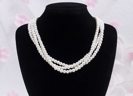 Faux Pearl Bib Multi Strand Statement Layered Necklace