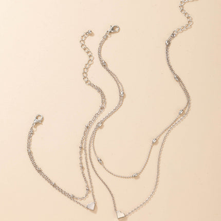 Multi Layer Clavicle Chain Peach Heart Pendant Necklace Jewelry Set - FASHION SHEGOODS LLC