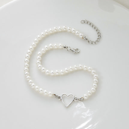 Trendy Love Heart Pearl Necklace Female