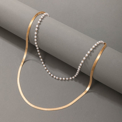 Multilayer Pearl Flat Blade Chain Choker Necklace - FASHION SHEGOODS LLC