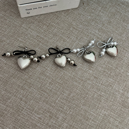 Heart Pendant White Imitation Pearl Bow Ribbon Choker Necklace for Women - FASHION SHEGOODS LLC
