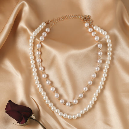 Simple Charming Braided Two Layer Round White Faux Pearl Necklace