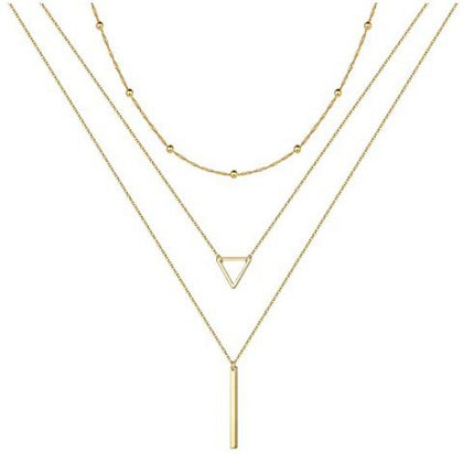 Geometric Triangle Stick Long Pendant Multi-Layer Necklace